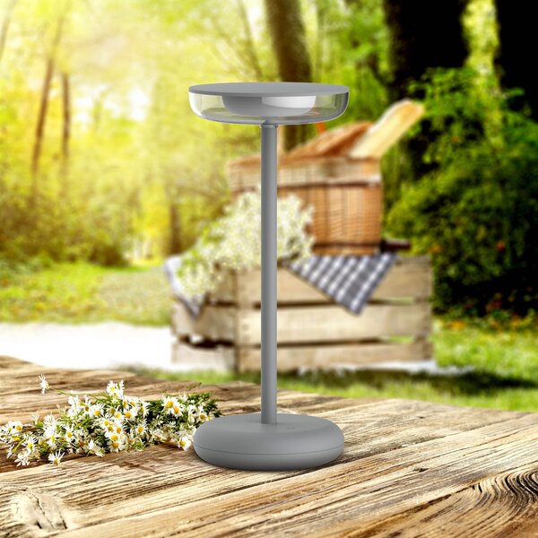 Näve LED reîncărcabilă lumina patio Pasi, înălțime 26 cm metal touch, reglabil, Gri, Camera de zi / sufragerie, Metal, Modern
