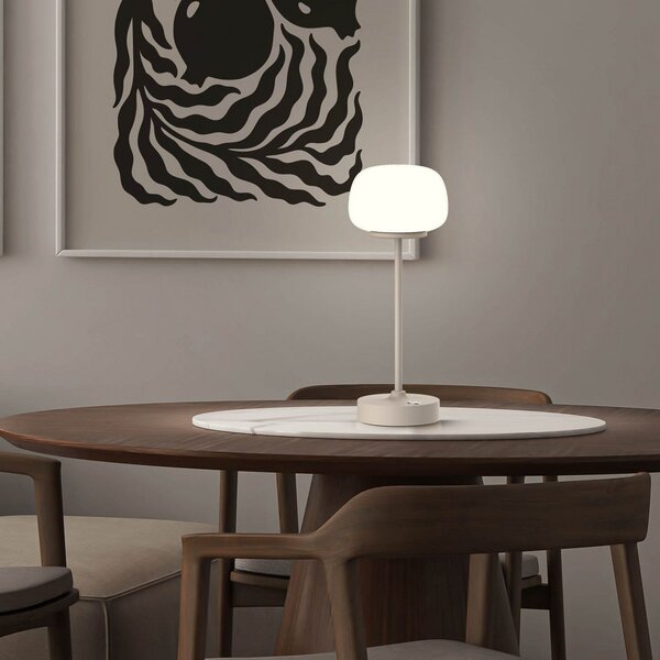 Näve Lampă de masă LED reîncărcabilă Pina bej Înălțime 27,8 cm Metal/vidră Touch, reglabil, Bej, Camera de zi / sufragerie, Metal, Modern