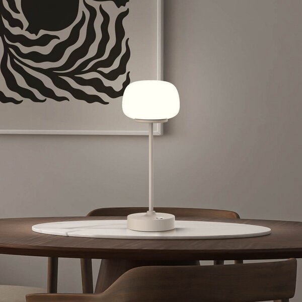 Näve Lampă de masă LED reîncărcabilă Pina bej Înălțime 27,8 cm Metal/vidră Touch, reglabil, Bej, Camera de zi / sufragerie, Metal, Modern