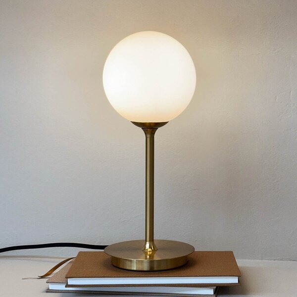 Dyberg Larsen Lampă de masă Sia, opal/ culoarea bronzului, înălțime 12 cm, Auriu / Alamă, Camera de zi / sufragerie, Sticlă, Design
