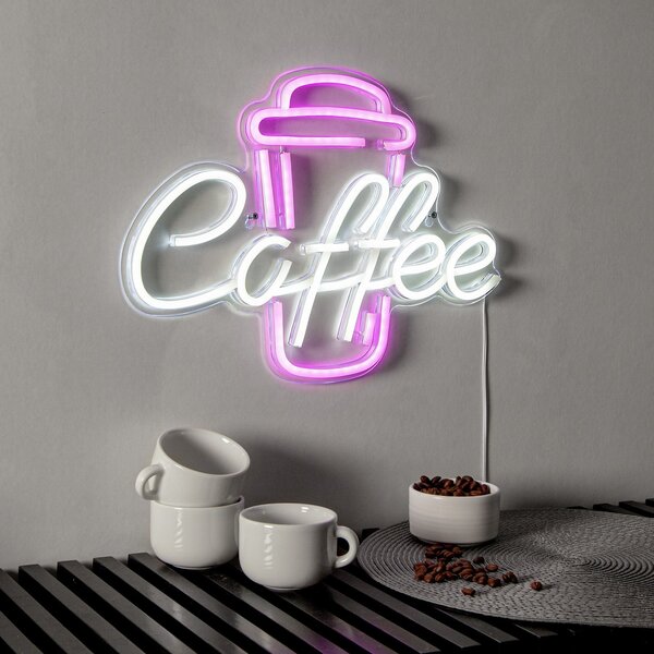 STAR TRADING Aplică de perete Coffee LED, roz/alb, plexiglas, 40 x 30 cm USB, Transparent, Camera de zi / sufragerie, Plastic, Viața tânără