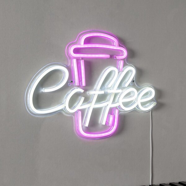 STAR TRADING Aplică de perete Coffee LED, roz/alb, plexiglas, 40 x 30 cm USB, Transparent, Camera de zi / sufragerie, Plastic, Viața tânără
