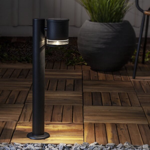 STAR TRADING Lampă cu soclu solar LED Viena, negru, metal, înălțime 50 cm, Negru, Oțel inoxidabil, Modern, Lumini solare