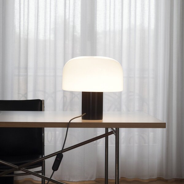 FLOS Bellhop Glass T lampă de masă, maro ciocolată, înălțime 34 cm, reglabil, Alb, Camera de zi / sufragerie, Sticlă