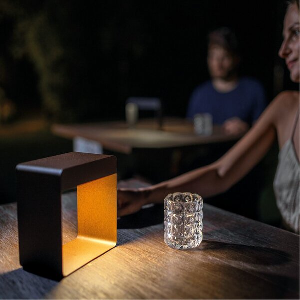 Linea Light Lampă de masă reîncărcabilă Dama LED, maro închis, aluminiu, ABS, Maro / Rugină, Camera de zi / sufragerie, Aluminiu