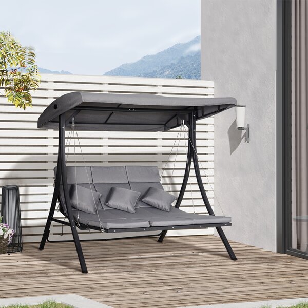 Outsunny Balansoar cu 3 scaune din material textil cu perne si acoperis reglabil gri 200 x 115 x 168 cm | Aosom Romania