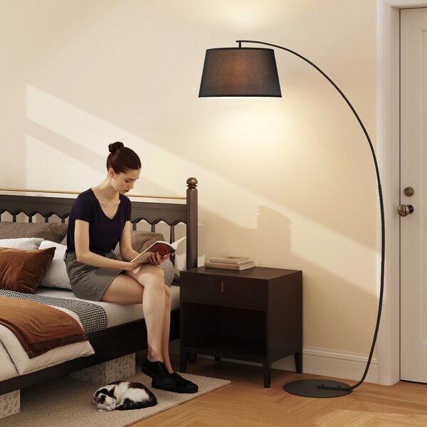 HOMCOM Lampa de Podea Arc Inalta, Design Modern cu Abajur din Tesatura si Baza Metalica, Comutator cu Pedala, Negru | Aosom Romania