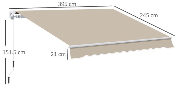 Outsunny Copertină Retractabilă pentru Terasă cu Manivelă Manuală, Rezistentă la Apă, Structură Metalică și Aluminiu, 4x2.5m, Bej | Aosom Romania