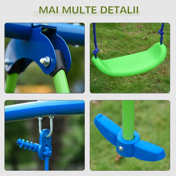Outsunny Set Leagăn de Grădină cu Leagăn Dublu și 2 Leagăne Simple, 280x140x178 cm, Verde | Aosom Romania