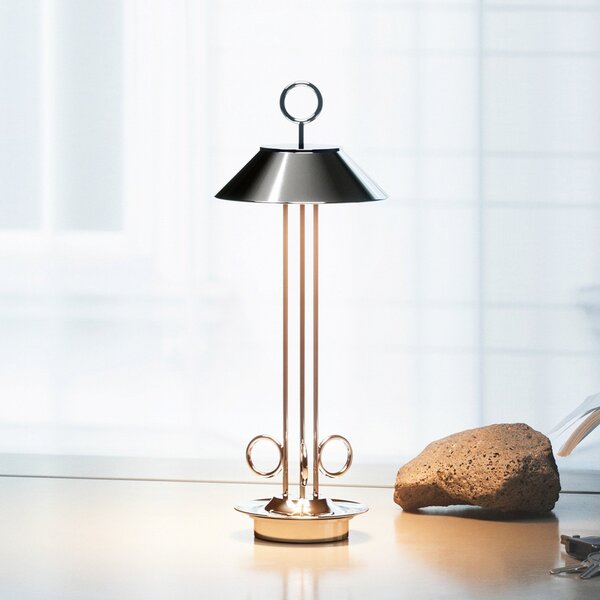 Sigor Lampă de masă LED reîncărcabilă Nudiderot, crom, aluminiu, IP54, dimabil, reglabil, Metalic, Camera de zi / sufragerie, Aluminiu