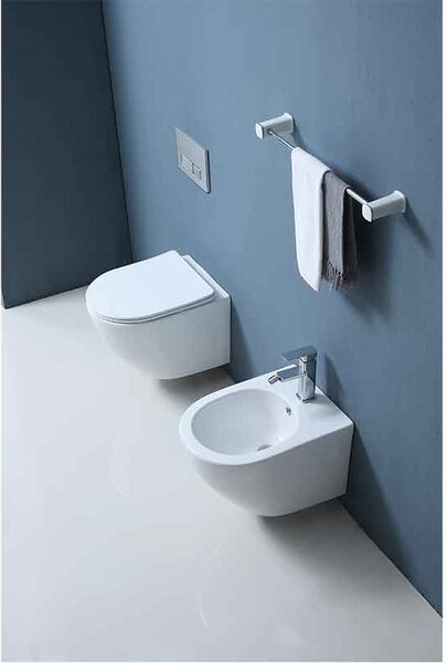 Set vas WC suspendat Fluminia, Ricci Tornado, spălare cu vârtej, 36 x 49 cm, alb