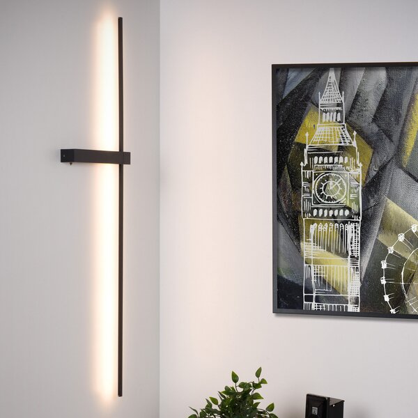 Lucide Aplică de perete cu LED Segin, înălțime 90 cm, 10W, negru, aluminiu, Negru, Camera de zi / sufragerie, Aluminiu, Modern