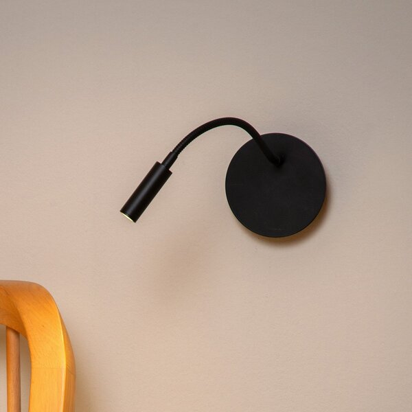 Lucide Spot de perete cu baterie LED Jolijn, negru, braț flexibil, Ø 11 cm, magnet, Negru, dormitor, Metal