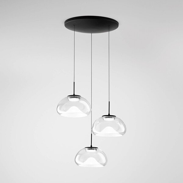 Fabas Luce Lampă suspendată LED Brena, 3 becuri, rotundă, transparentă, CCT, reglabil, Negru, Camera de zi / sufragerie, Sticlă