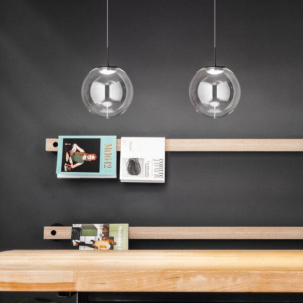 Fabas Luce Lampă suspendată LED Ariel, 1 bec, Ø 25cm, sticlă, dimabil, CCT, reglabil, Negru, Camera de zi / sufragerie, Sticlă, Modern