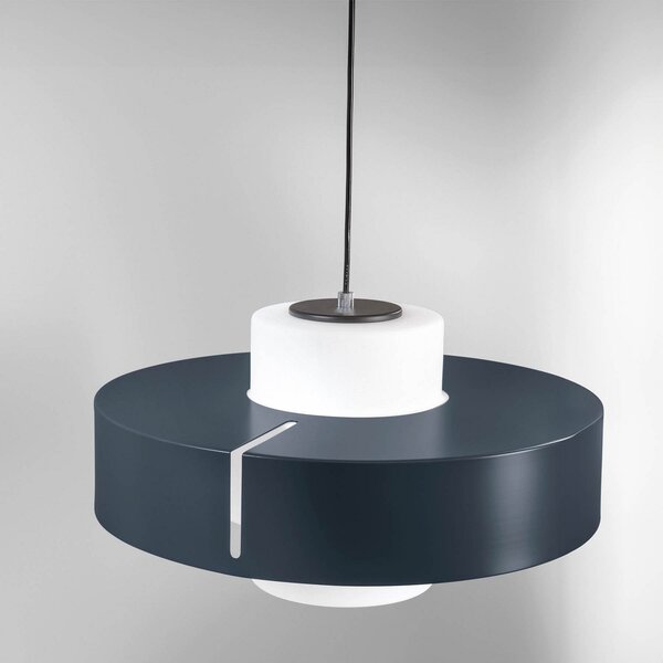 Fabas Luce Lampă suspendată Loto, negru, Ø 45 cm, metal, sticlă, E27, reglabil, Negru, Camera de zi / sufragerie, Metal