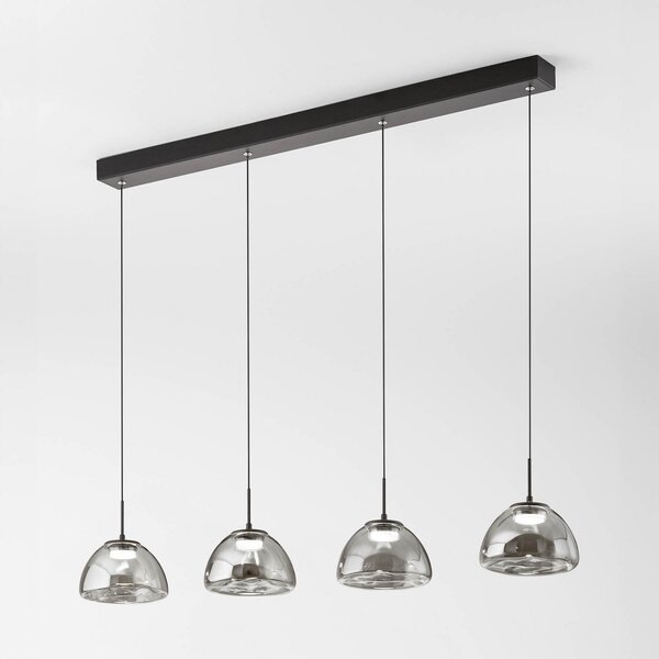 Fabas Luce Lucille Lampă suspendată LED, 4 becuri, gri fum, CCT, dimabil, reglabil, Negru, Camera de zi / sufragerie, Sticlă