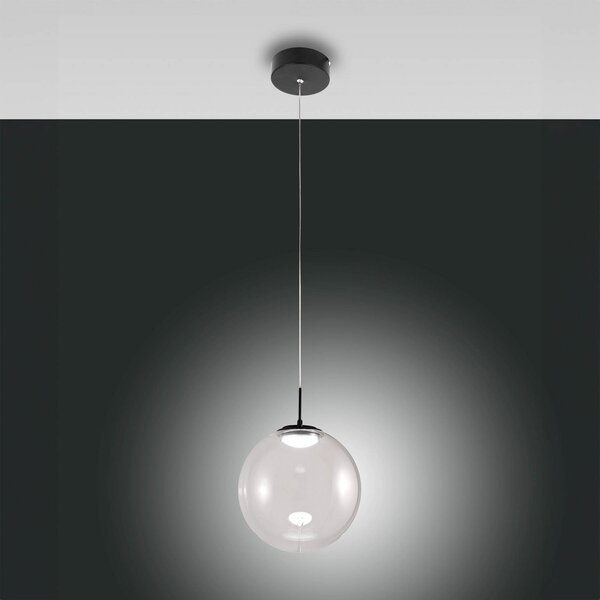 Fabas Luce Lampă suspendată LED Ariel, 1 bec, Ø 25cm, sticlă, dimabil, CCT, reglabil, Negru, Camera de zi / sufragerie, Sticlă, Modern