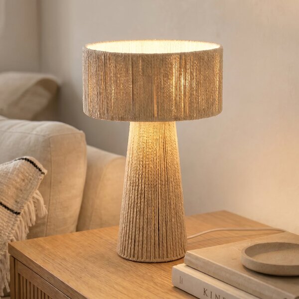 Lindby Lampa de masă Anuva, înălțime 42 cm, hârtie, bej, E27, Bej, Camera de zi / sufragerie, Hârtie / Carton, Casă de țară / Rustic