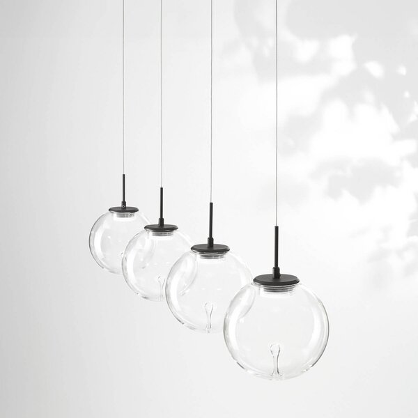 Fabas Luce Lampă suspendată LED Ariel, 4 becuri, alungită, variator pas cu pas, reglabil, Negru, Camera de zi / sufragerie, Sticlă, Modern