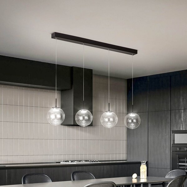 Fabas Luce Lampă suspendată LED Ariel, 4 becuri, alungită, variator pas cu pas, reglabil, Negru, Camera de zi / sufragerie, Sticlă, Modern