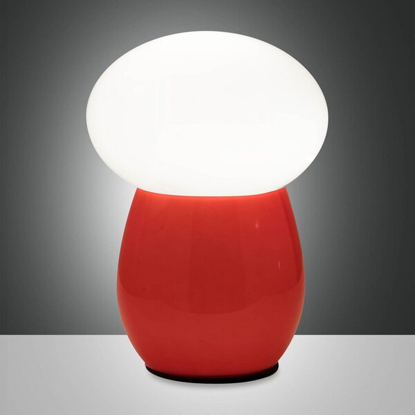 Fabas Luce Lampă de masă Freddy, roșu, înălțime 30 cm, sticlă suflată, E27, Roșu, Camera de zi / sufragerie, Sticlă