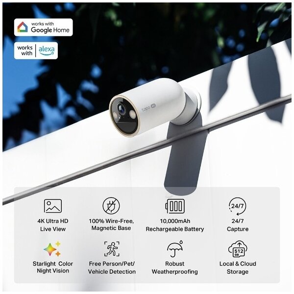 TP-Link - Cameră de exterior cu senzor, 10000 mAh, IP66, Wi-Fi