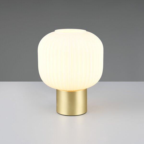 Trio Lighting Lampă de masă Diva, culoarea alamei, alb, metal, sticlă, E27, Alb, Camera de zi / sufragerie, Sticlă