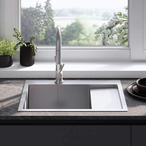 Rea Fin, chiuvetă din oțel cu 1 compartiment 620x480x185 mm, oțel periat, ZLE-06012