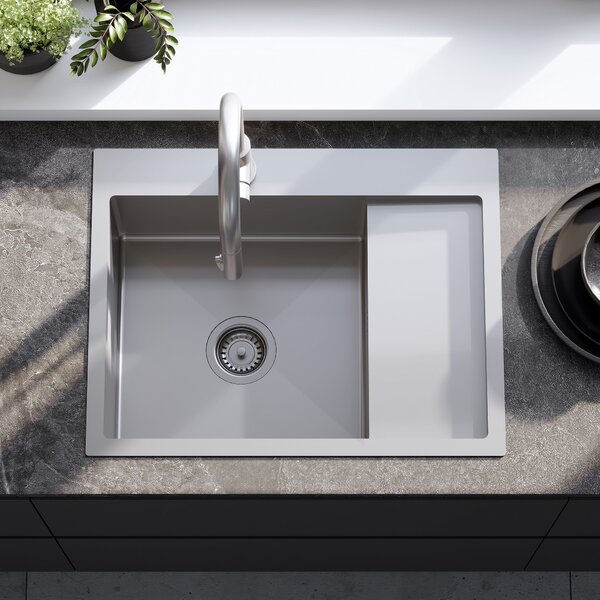 Rea Fin, chiuvetă din oțel cu 1 compartiment 620x480x185 mm, oțel periat, ZLE-06012