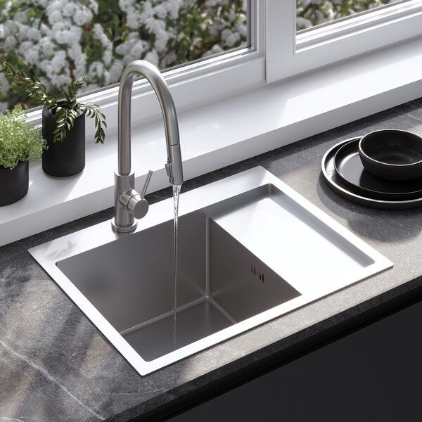 Rea Fin, chiuvetă din oțel cu 1 compartiment 620x480x185 mm, oțel periat, ZLE-06012