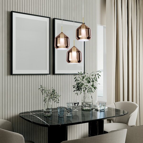 Miloox by Sforzin Lampă suspendată X-Ray cupru/culoare aurie 3 becuri sticlă rotundă, reglabil, Auriu / Alamă, Camera de zi / sufragerie, Sticlă, Design
