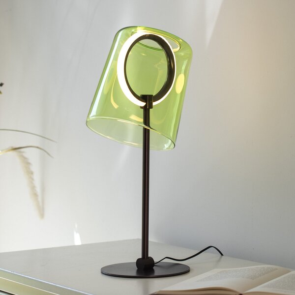 Paul Neuhaus Lampă de masă LED Zula, verde, înălțime 42 cm, reglabil, Verde, Camera de zi / sufragerie, Sticlă, Modern