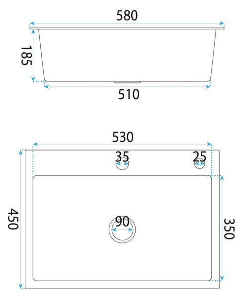 Rea Liam, chiuveta de bucatarie otel 530x450x200mm + sifon, otel periat, ZLE-06006