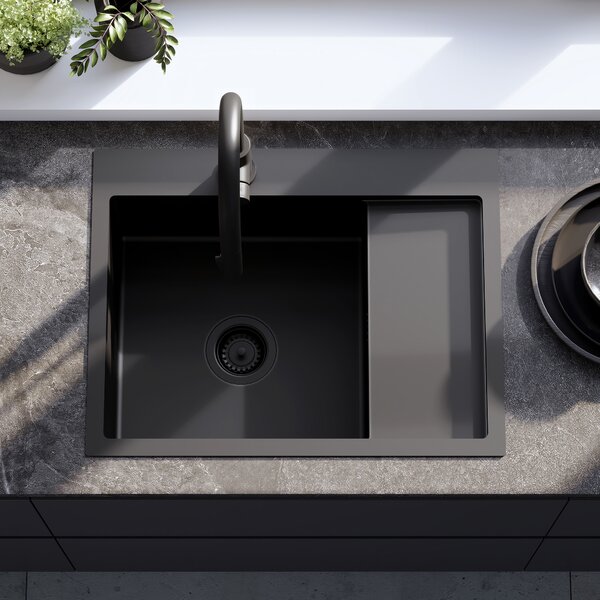 Rea Fin, chiuvetă din oțel cu 1 compartiment 620x480x185 mm, negru mat, ZLE-06014
