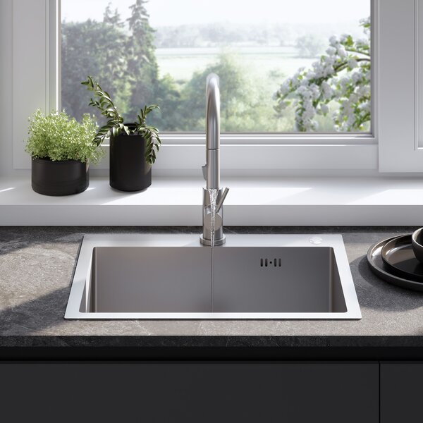 Rea Liam, chiuveta de bucatarie otel 530x450x200mm + sifon, otel periat, ZLE-06006
