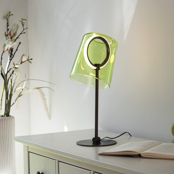 Paul Neuhaus Lampă de masă LED Zula, verde, înălțime 42 cm, reglabil, Verde, Camera de zi / sufragerie, Sticlă, Modern