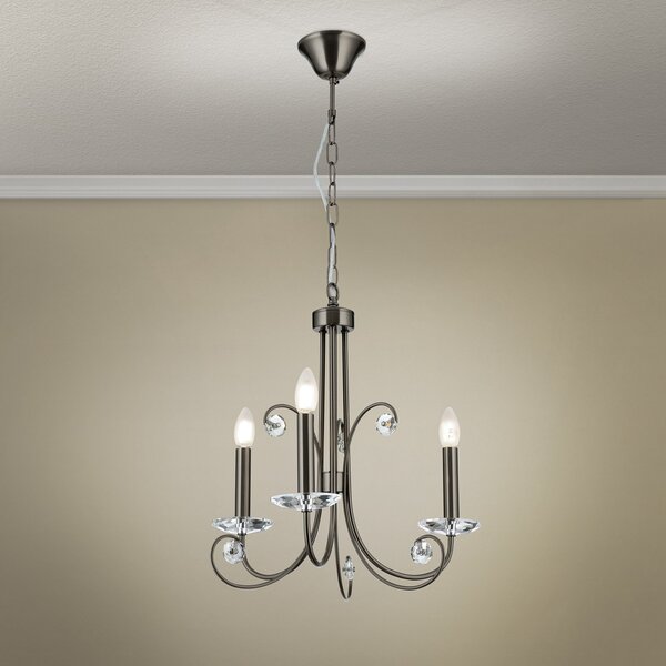 ORION Candelabru Ariane, culoare nichel, Ø 50 cm, cristal, 3 becuri., reglabil, Metalic, Camera de zi / sufragerie, Metal