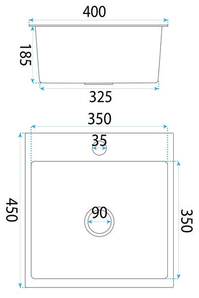 Rea Leo, chiuvetă din oțel cu 1 compartiment 400x450x185 mm, auriu mat, ZLE-06001