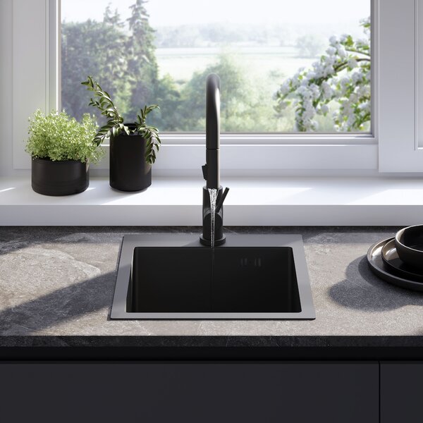 Rea Leo, chiuvetă din oțel cu 1 compartiment 400x450x185 mm, negru, ZLE-06002