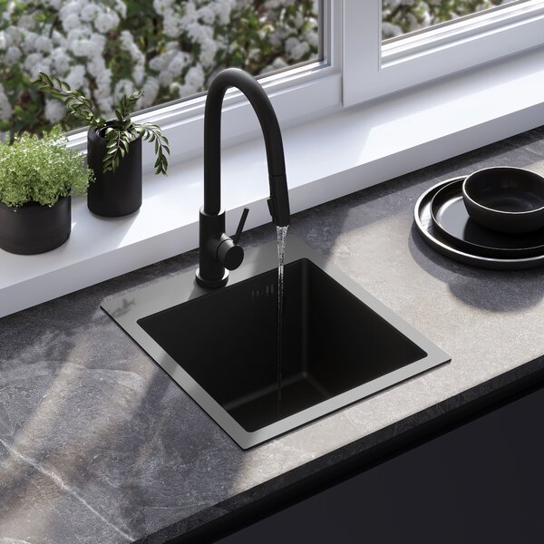 Rea Leo, chiuvetă din oțel cu 1 compartiment 400x450x185 mm, negru, ZLE-06002