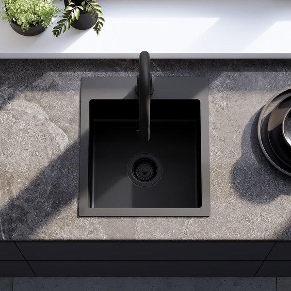 Rea Leo, chiuvetă din oțel cu 1 compartiment 400x450x185 mm, negru, ZLE-06002