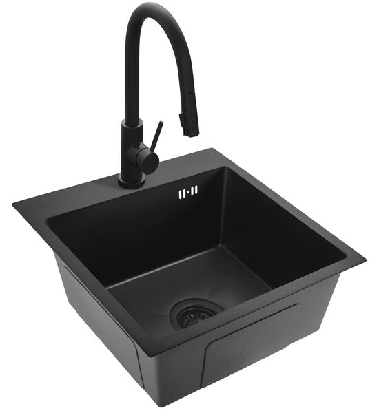 Rea Leo, chiuvetă din oțel cu 1 compartiment 400x450x185 mm, negru, ZLE-06002