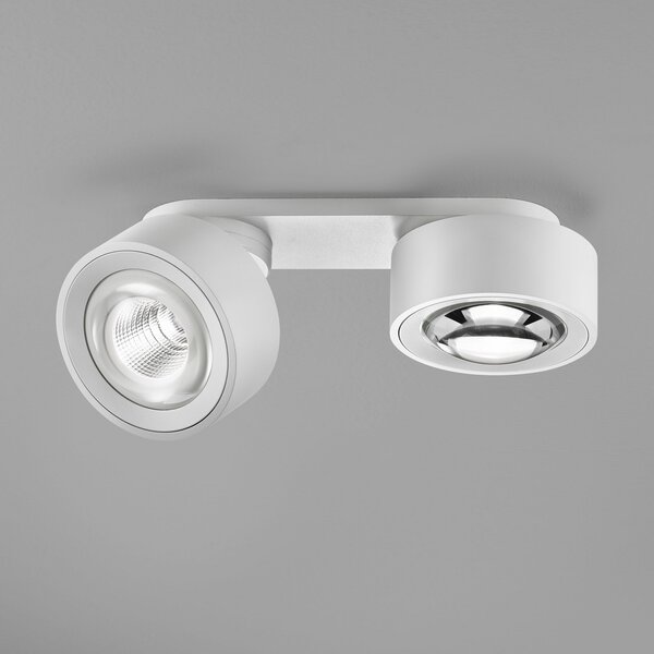 Egger Licht DLS LED spot Clippo Optic Duo, alb/alb, 2 becuri, DTW, reglabil, Alb, Camera de zi / sufragerie, Aluminiu, Modern, Plafon cu flacără multiplă
