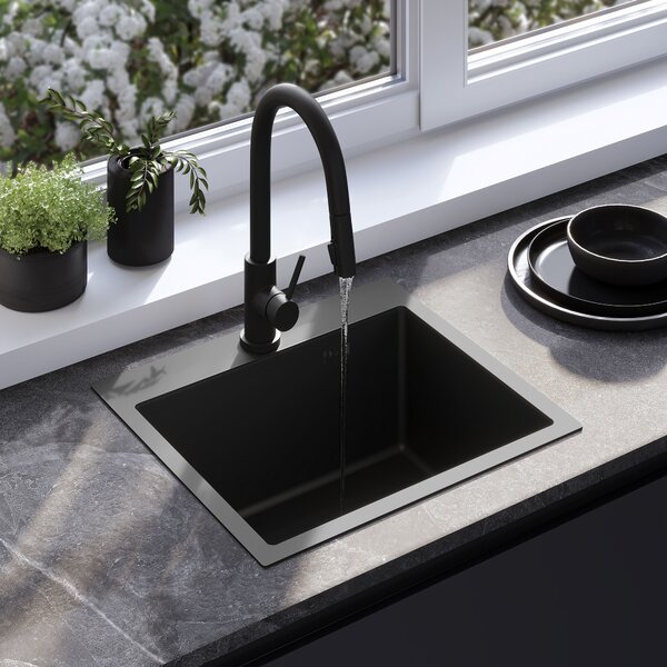 Rea Leo, chiuvetă din oțel cu 1 compartiment 500x450x185 mm, negru mat, ZLE-06005