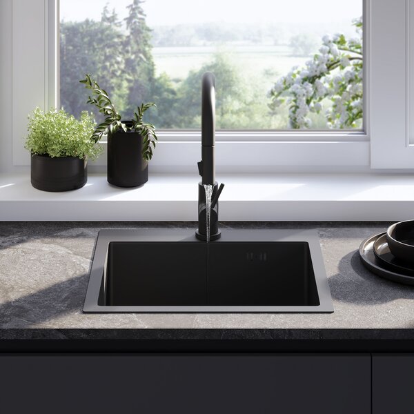Rea Leo, chiuvetă din oțel cu 1 compartiment 500x450x185 mm, negru mat, ZLE-06005
