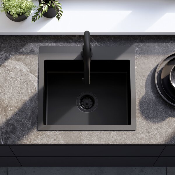 Rea Leo, chiuvetă din oțel cu 1 compartiment 500x450x185 mm, negru mat, ZLE-06005
