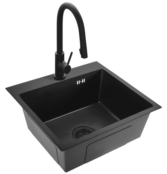 Rea Leo, chiuvetă din oțel cu 1 compartiment 500x450x185 mm, negru mat, ZLE-06005