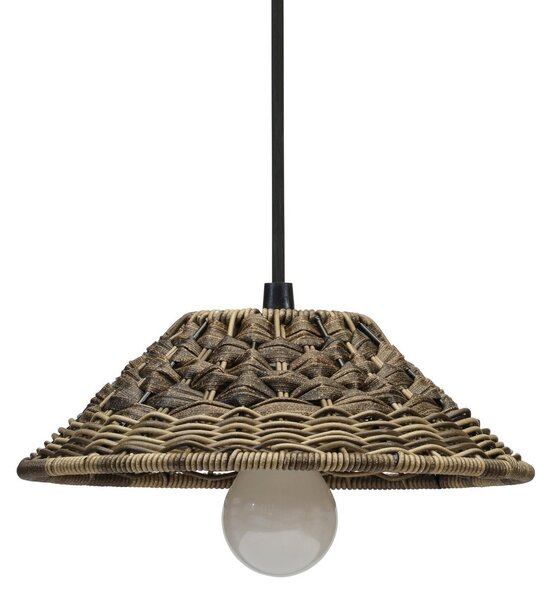 PR Home Lampă suspendată Lisen, aspect rattan, maro, Ø 27 cm, reglabil, Maro / Rugină, Camera de zi / sufragerie, Plastic, Scandinavă