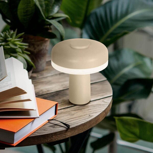 Näve Lampă de masă LED reîncărcabilă Pilu, bej Înălțime 16,5 cm metal Touchdim, reglabil, Bej, Camera de zi / sufragerie, Metal, Modern